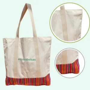 bolsa de tocuyo grueso con tela andina con asas de lona reforzada