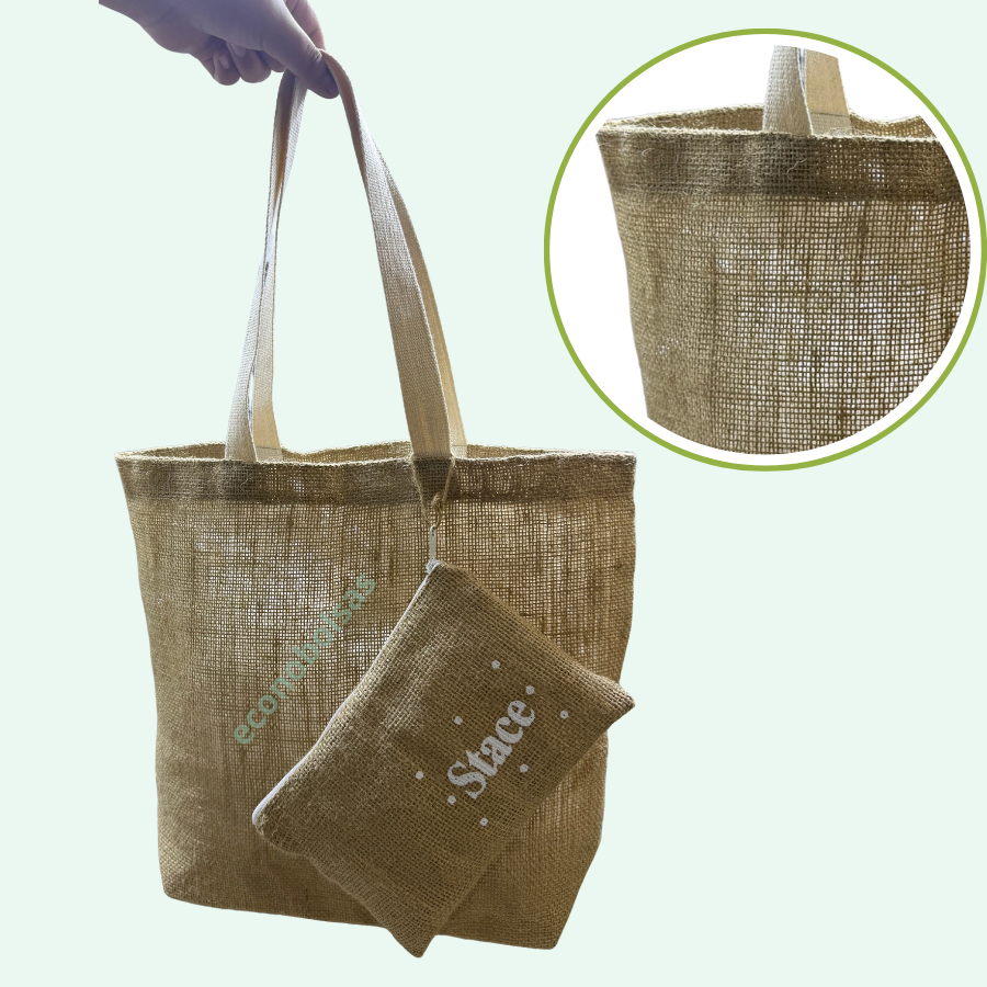 Bolsa de Yute con Base con Asas de Lona + Cartuchera bolsa de yute con base con asas