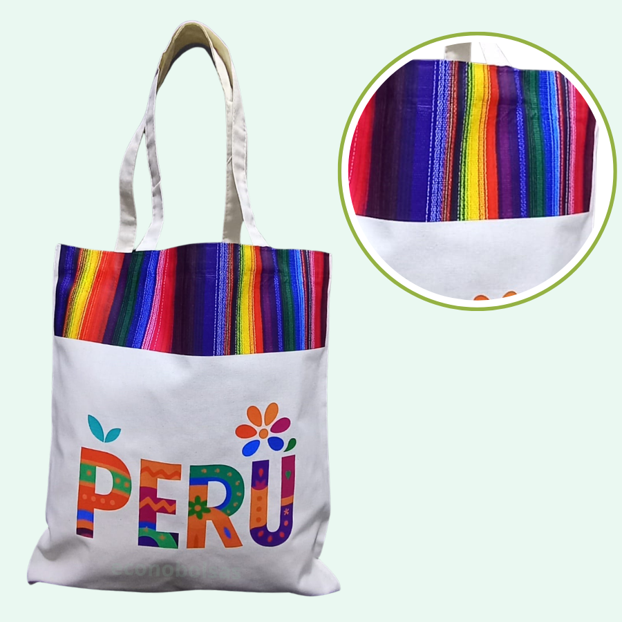 Bolsa de Tocuyo con Tela Andina Bolsa de tocuyo con tela andina