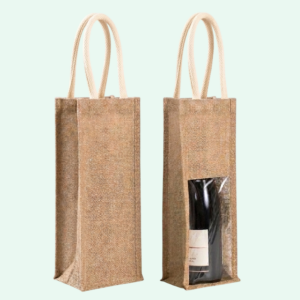Bolsa de yute con ventana para vino